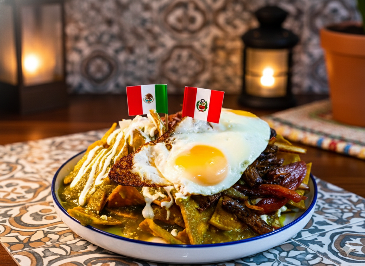 Chilaquiles verdes con Lomo Saltado